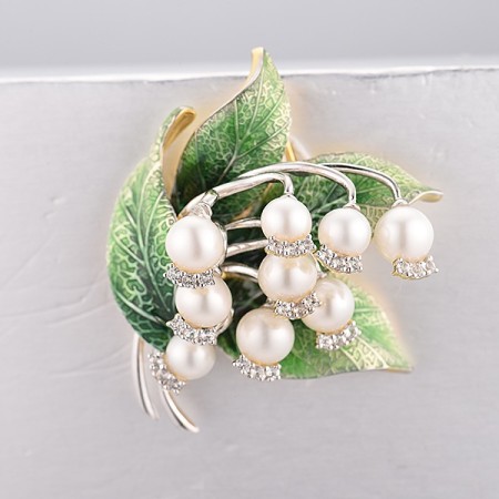 Sterling Silver w/ Ionic Yellow Plating Brooch Enamel,Fresh Water White Pearl,White Topaz (O314192ENASP925)