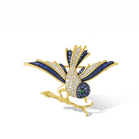 Sterling Silver w/ Yellow Black Plating Brooch Blue Nano Cubic Zirconia,Green Spinel,White Cubic Zirconia (O318157BNGZSC925)