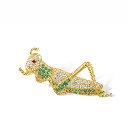 Sterling Silver w/ Yellow Plating Brooch Created Ruby,Green Spinel,White Cubic Zirconia (O318158CUGZSY925)