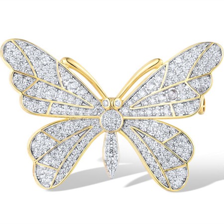 Sterling Silver w/ Ionic Yellow Plating Brooch White Cubic Zirconia (O319325WCZSP925)