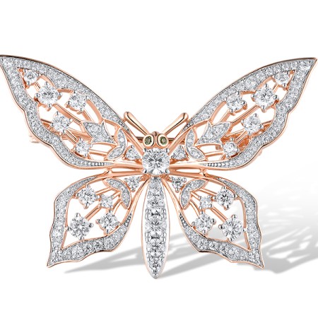 Sterling Silver w/ Ionic Rose Plating Brooch Green Spinel,White Cubic Zirconia (O319326GSZSQ925)