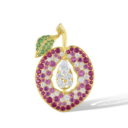 Sterling Silver w/ Yellow Plating Brooch Created Pink Sapphire,Created Ruby,Synthetic Green Spinel,White Cubic Zirconia (O321983MULSY925)