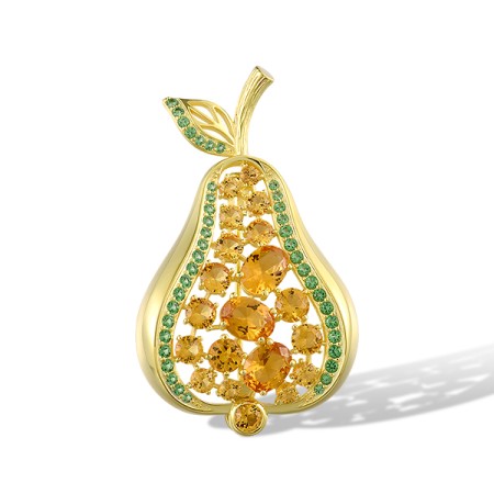 Sterling Silver w/ Yellow Plating Brooch Synthetic Green Spinel,Synthetic Yellow Spinel (O321984GYNSY925)