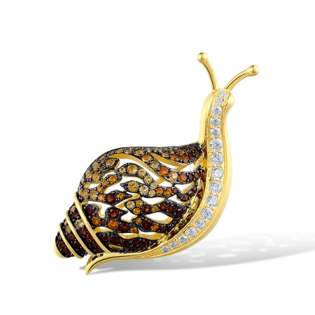 Sterling Silver w/ Yellow Black Plating Brooch Synthetic Brown Spinel,Synthetic Yellow Spinel,White Cubic Zirconia (O321990CBYZSC925)