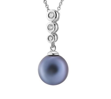 14KW Pendant Black Fresh Water Cultured Pearl,Diamond (P300281BFP14KW)