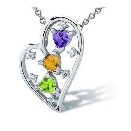 Sterling Silver Pendant Peridot,White Cubic Zirconia,Amethyst,Citrine (P301081MULSL925)