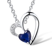 Sterling Silver Pendant Blue Glass,White Cubic Zirconia (P301090BLGZSL925)