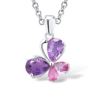 Sterling Silver Pendant Amethyst,Pink Glass (P301093APGSL925)