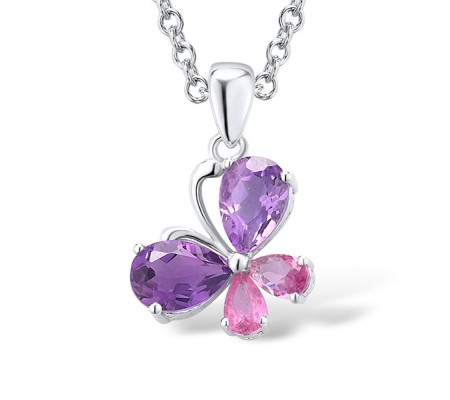 Sterling Silver Pendant Amethyst,Pink Glass (P301093APGSL925)