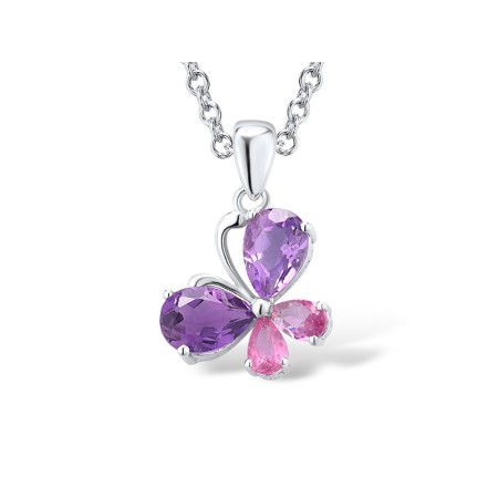 Sterling Silver Pendant Amethyst,Pink Glass (P301093APGSL925)