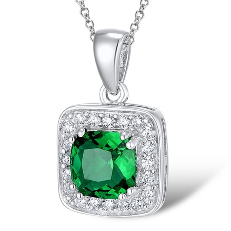 Sterling Silver Pendant Green Glass,White Cubic Zirconia (P301103GRGZSL925)