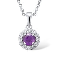 Sterling Silver Pendant Amethyst,White Cubic Zirconia (P301108AYZSL925)