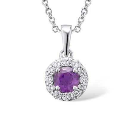 Sterling Silver Pendant Amethyst,White Cubic Zirconia (P301108AYZSL925)