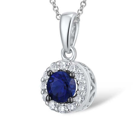 Sterling Silver w/ Black White Plating Pendant Blue Glass,White Cubic Zirconia (P301108BLGZSK925)