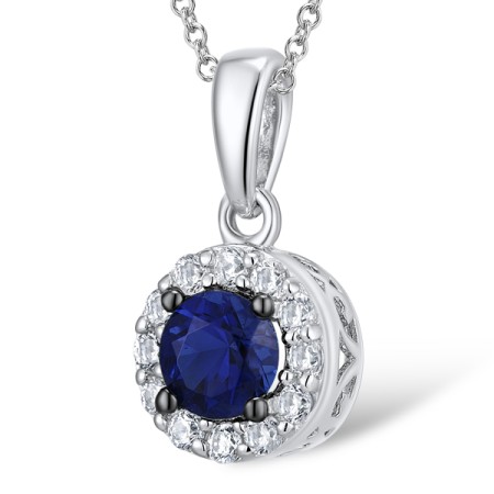 Sterling Silver w/ Black White Plating Pendant Blue Glass,White Cubic Zirconia (P301108BLGZSK925)