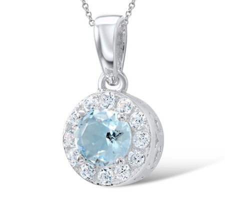 Sterling Silver Pendant Blue Glass,White Cubic Zirconia (P301108BLGZSL925)