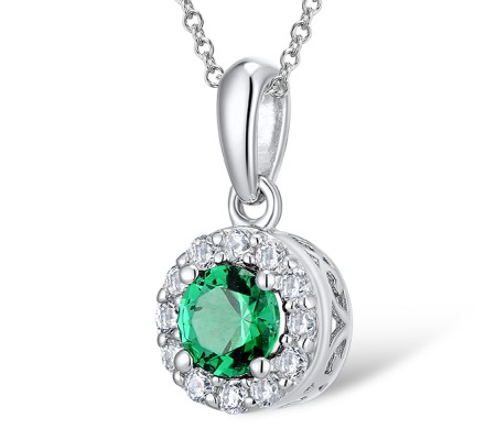 Sterling Silver Pendant Green Glass,White Cubic Zirconia (P301108GRGZSL925)