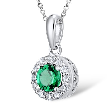 Sterling Silver Pendant Green Glass,White Cubic Zirconia (P301108GRGZSL925)