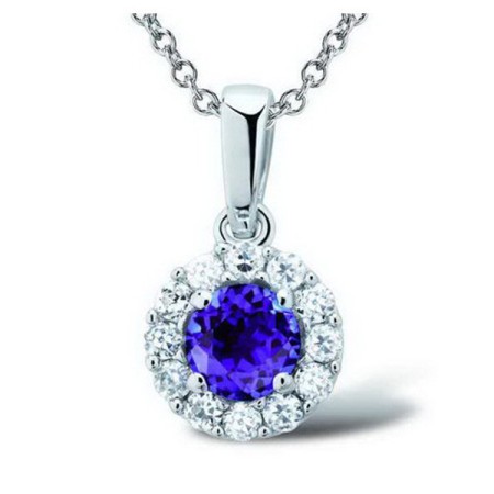Sterling Silver Pendant White Cubic Zirconia,Purple Glass (P301108PGZSL925)