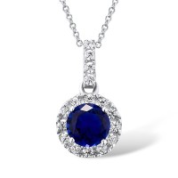 Sterling Silver Pendant Blue Glass,White Cubic Zirconia (P301116BLGZSL925)
