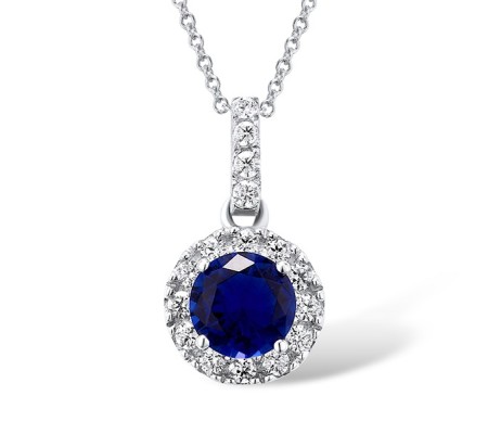 Sterling Silver Pendant Blue Glass,White Cubic Zirconia (P301116BLGZSL925)