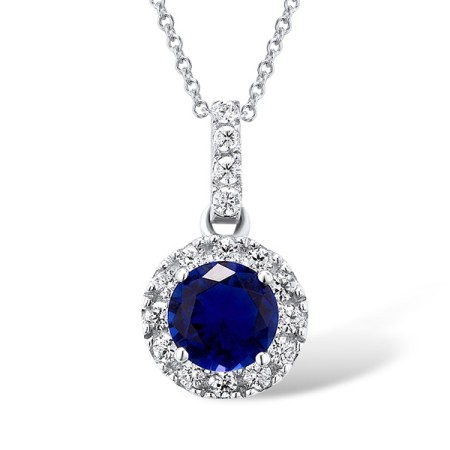 Sterling Silver Pendant Blue Glass,White Cubic Zirconia (P301116BLGZSL925)