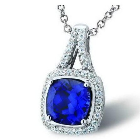 Sterling Silver Pendant Blue Glass,White Cubic Zirconia (P301120BLGZSL925)