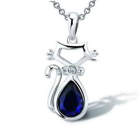 Sterling Silver Pendant Blue Glass,White Cubic Zirconia (P301129BLGZSL925)