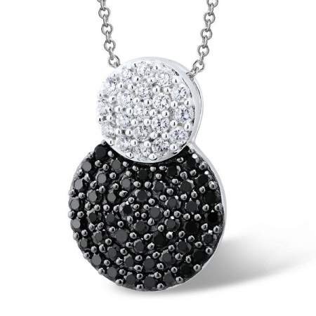 Sterling Silver w/ Black White Plating Pendant White Cubic Zirconia,Black spinel (P301439BSNZSK925)