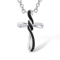 Sterling Silver Pendant Black spinel,White Cubic Zirconia (P301451BSNZSL925)