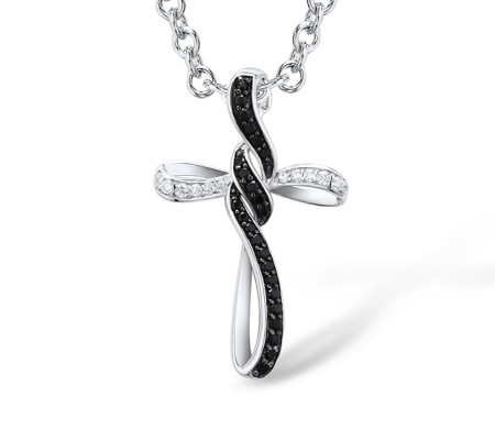Sterling Silver Pendant Black spinel,White Cubic Zirconia (P301451BSNZSL925)