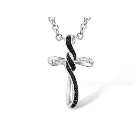 Sterling Silver Pendant Black spinel,White Cubic Zirconia (P301451BSNZSL925)
