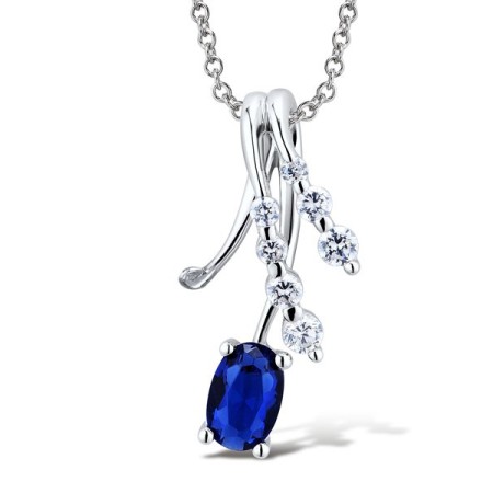 Sterling Silver Pendant Blue Glass,White Cubic Zirconia (P301459BLGZSL925)