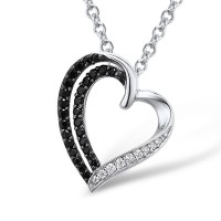 Sterling Silver Pendant Black spinel,White Cubic Zirconia (P303084BSNZSL925)
