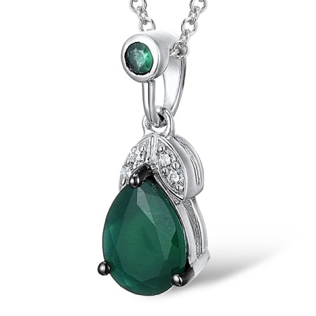 Sterling Silver w/ Black White Plating Pendant Green Chalcedony,White Cubic Zirconia,Dyed Green Agate (P303191SGGRZSK925)