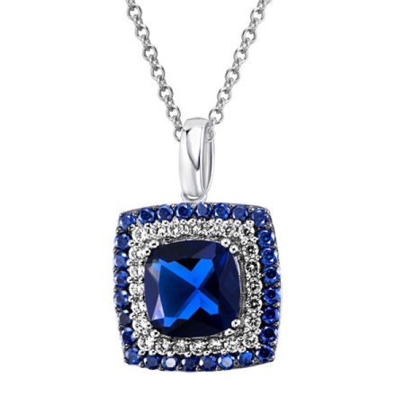 Sterling Silver w/ Black White Plating Pendant Blue Glass,Blue Nano Cubic Zirconia,White Cubic Zirconia (P303192BLNZSK925)