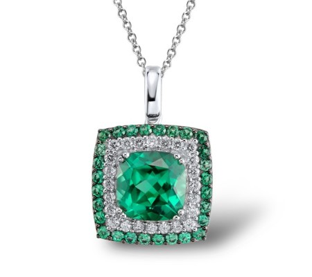 Sterling Silver w/ Black White Plating Pendant White Cubic Zirconia,Dyed Green Agate,Green Spinel (P303192GSGZSK925)