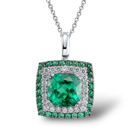 Sterling Silver w/ Black White Plating Pendant White Cubic Zirconia,Dyed Green Agate,Green Spinel (P303192GSGZSK925)