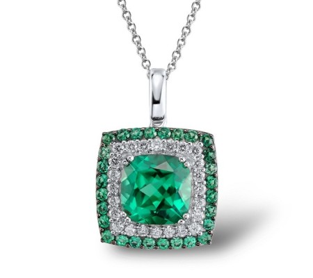 Sterling Silver w/ Black White Plating Pendant Green Spinel,White Cubic Zirconia (P303192GSZSK925)