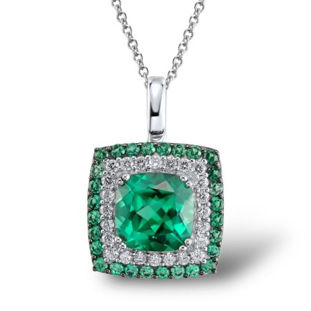 Sterling Silver w/ Black White Plating Pendant Green Spinel,White Cubic Zirconia (P303192GSZSK925)