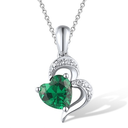 Sterling Silver Pendant Green Glass,White Cubic Zirconia (P303244GRGZSL925)