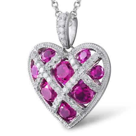 Sterling Silver Pendant Created Ruby,White Cubic Zirconia (P303433CRZSL925)
