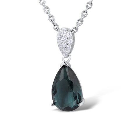 Sterling Silver Pendant Blue Glass,White Cubic Zirconia (P303468BLGZ1SL925)