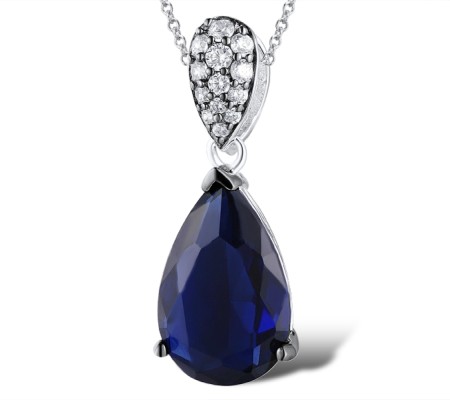 Sterling Silver w/ Black White Plating Pendant White Cubic Zirconia,Blue Glass (P303468BLGZ2SK925)