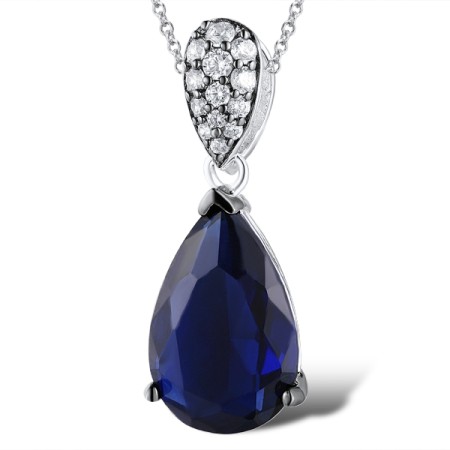 Sterling Silver w/ Black White Plating Pendant White Cubic Zirconia,Blue Glass (P303468BLGZ2SK925)