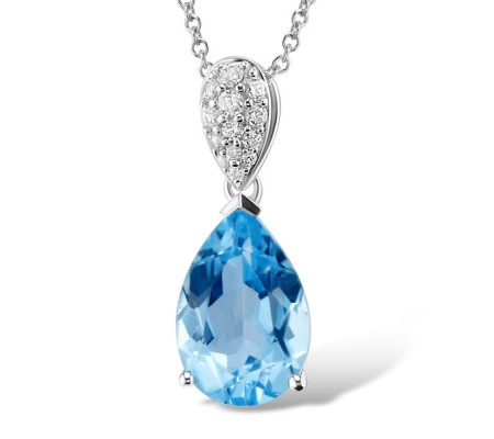 Sterling Silver Pendant Blue Glass,White Cubic Zirconia (P303468BLGZSL925)