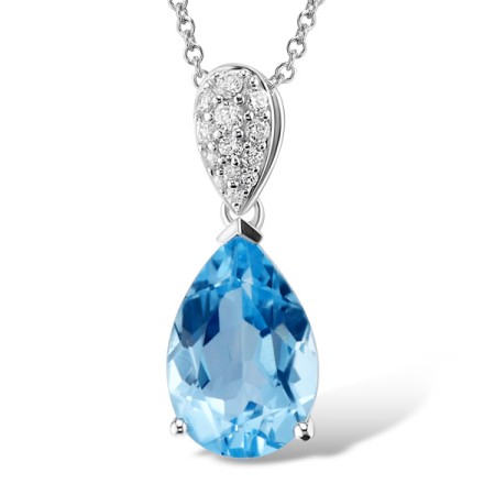Sterling Silver Pendant Blue Glass,White Cubic Zirconia (P303468BLGZSL925)