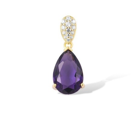 Sterling Silver w/ Yellow Plating Pendant Purple Glass,White Cubic Zirconia (P303468PGZSY925)