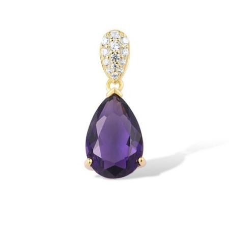 Sterling Silver w/ Yellow Plating Pendant Purple Glass,White Cubic Zirconia (P303468PGZSY925)