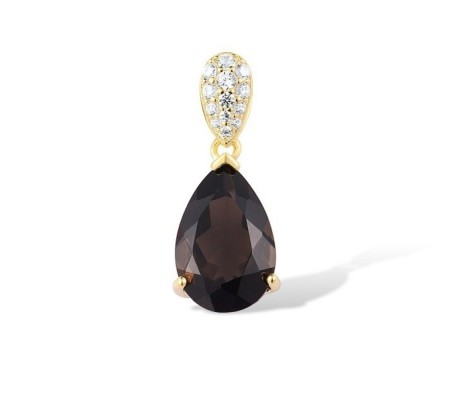 Sterling Silver w/ Yellow Plating Pendant Smoky Quartz,White Cubic Zirconia (P303468SKZSY925)